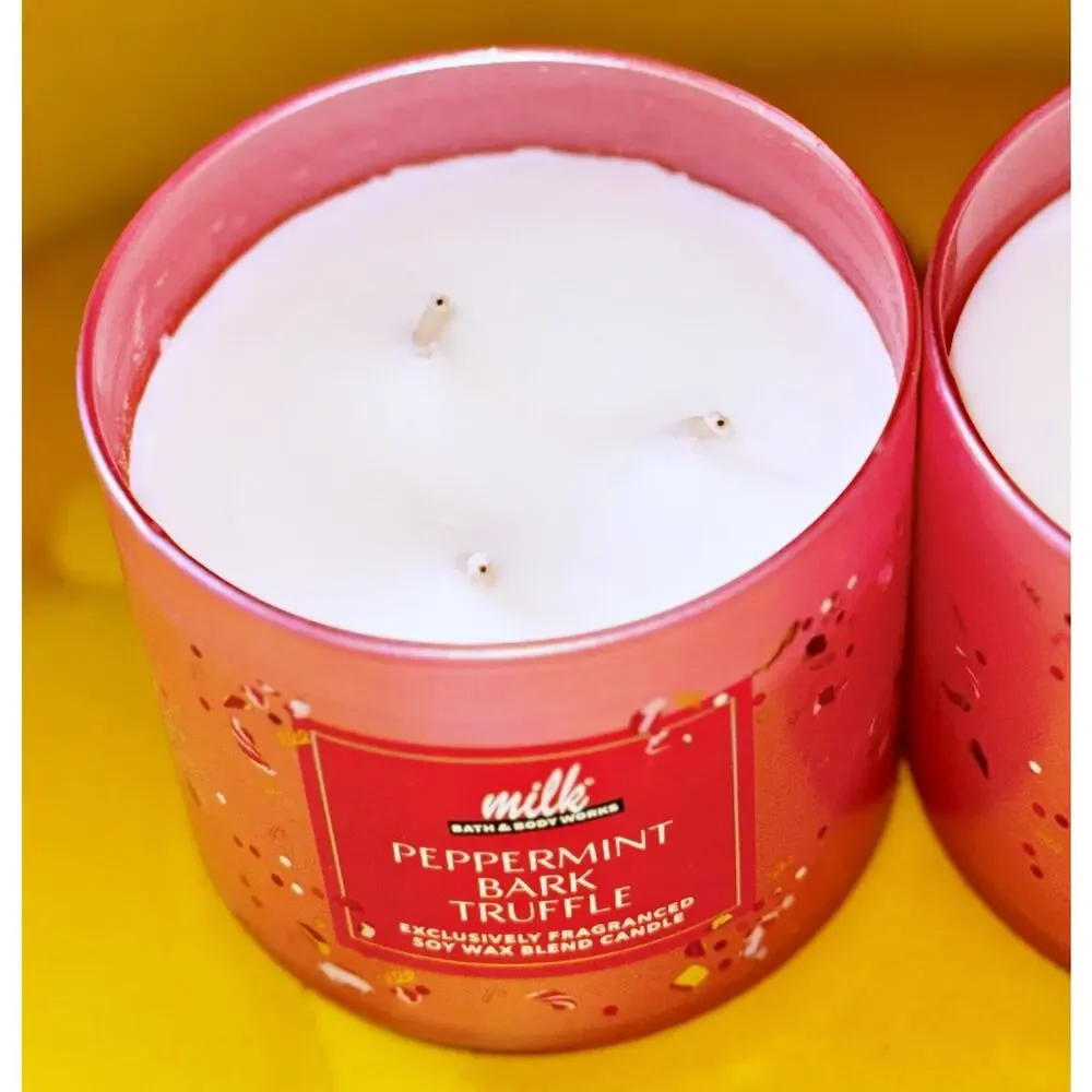 Set of 2 Bath & Body Works Peppermint Bark Truffle Milk Bar 3-Wick Candle 14.5oz - Picture 6 of 7